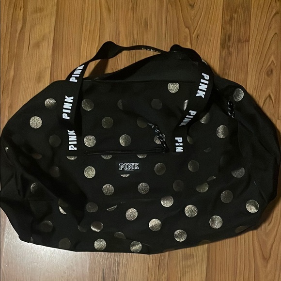 PINK Victoria's Secret Black Duffel Bag with Gold Dots - Picture 1 of 5